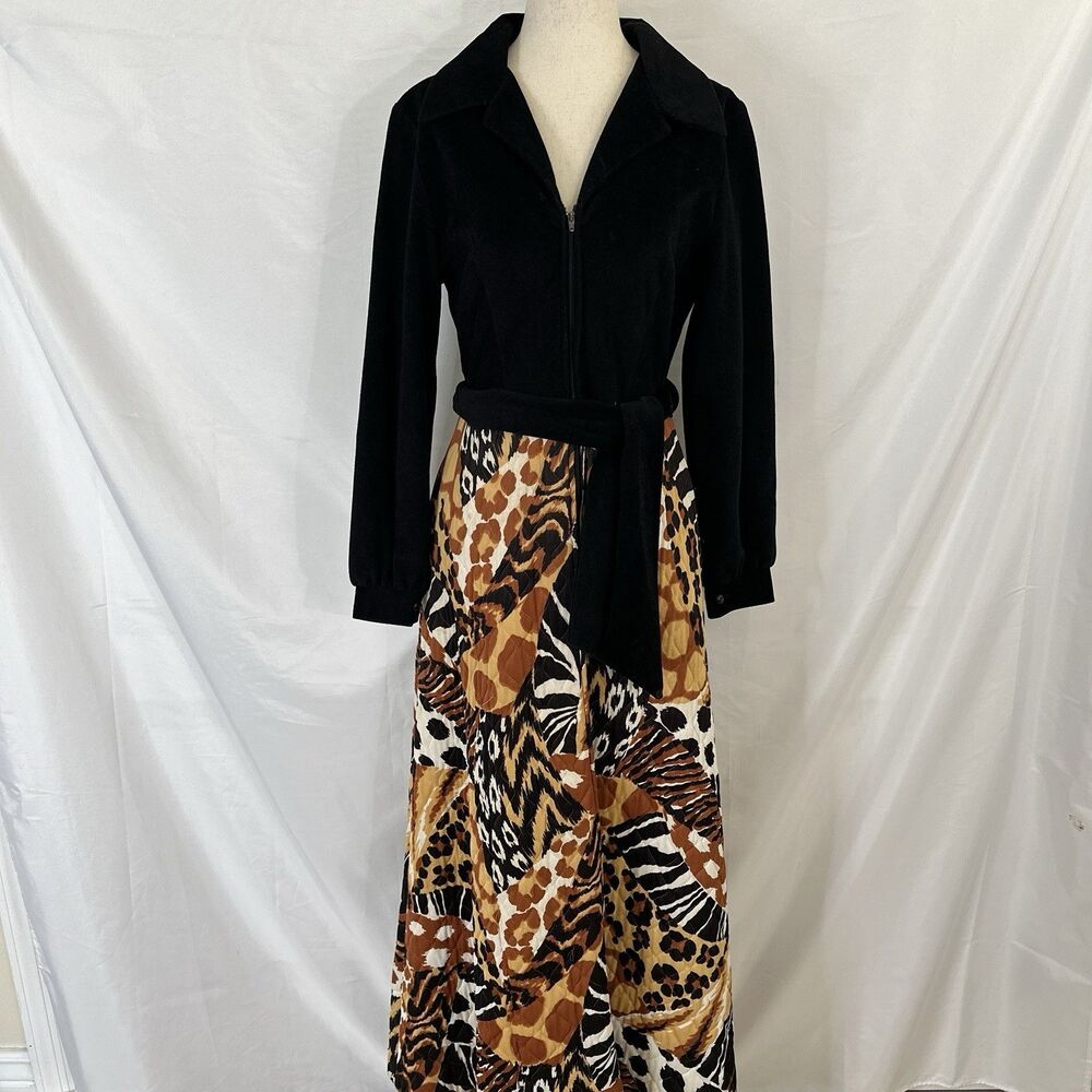 Vintage 70s Evelyn Pearson Quilt Animal Dress Mod Zip Bodice Maxi Cottagecore